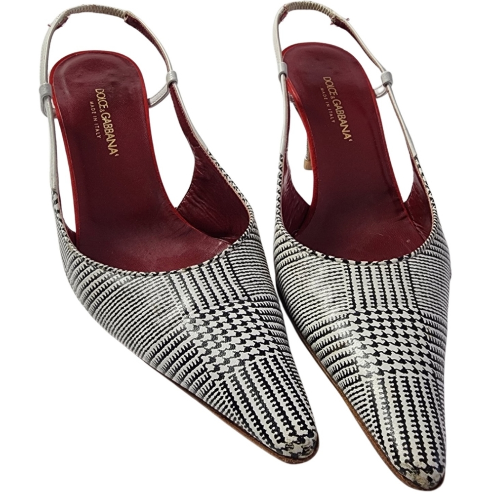 DOLCE & GABBANA Houndstooth Slingback Heels - 7 1/2